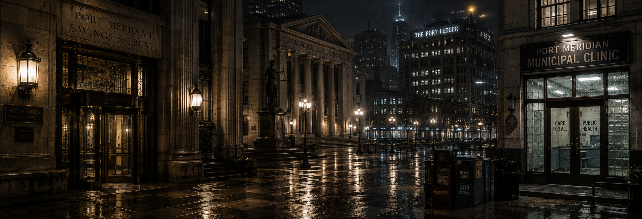 Civic Core bank, courthouse, and clinic