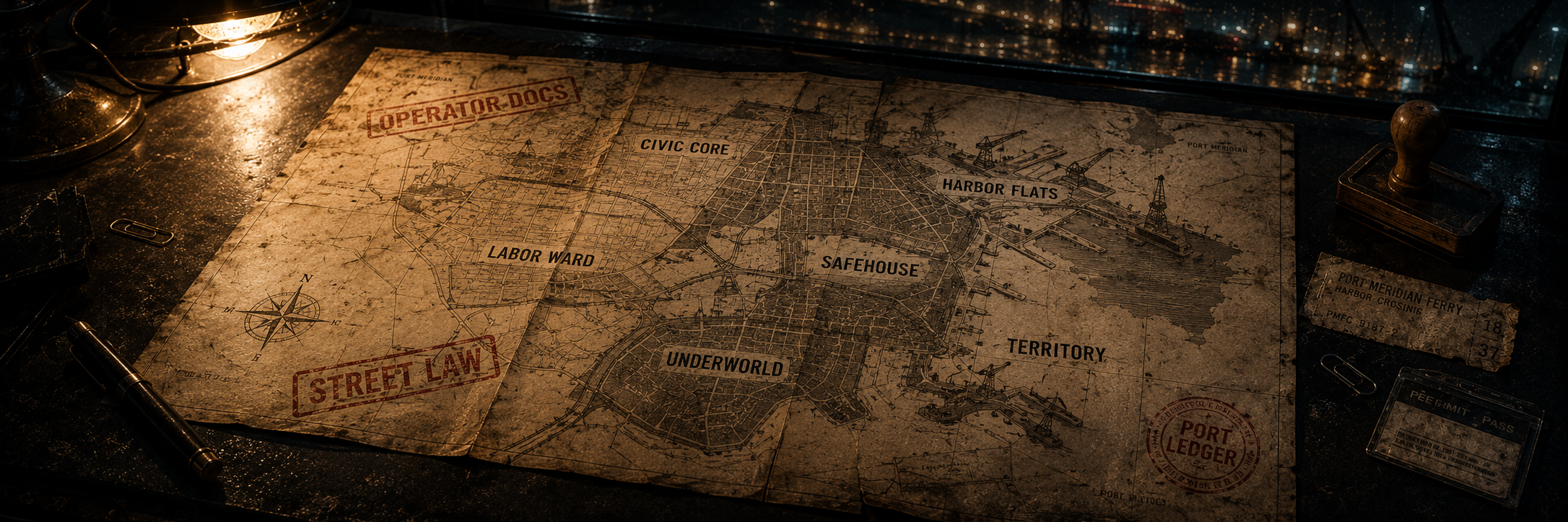Weathered Port Meridian district map — operator documentation